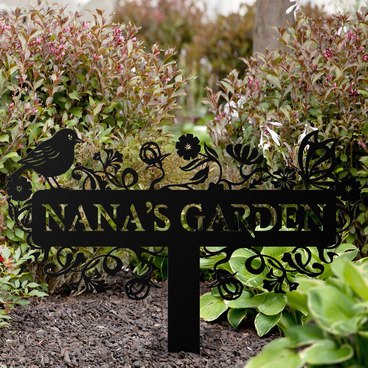 Custom Metal Garden Decor, Bird with Flower Garden Sign, Flower Design, Personalized Garden Sign, Custom Garden Name Sign, Father's Day Gift