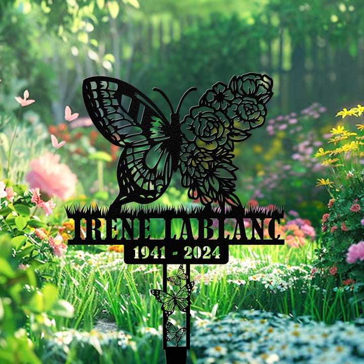 Custom Memorial Plaque Butterfly Stake, Personalized Butterfly Metal Stake, Sympathy Gift, Grave Marker, In Loving Memory of Mom/Grandma