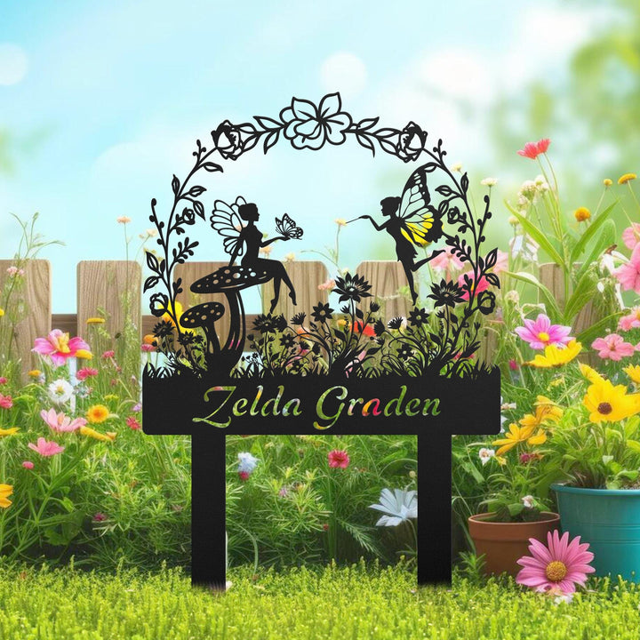 Fairy Metal Garden Sign,Custom Garden Sign,Fairy Garden Stake,Outdoor Garden Yard Decor,Metal Fairy Garden Art,Gardener Gift, Garden Decor
