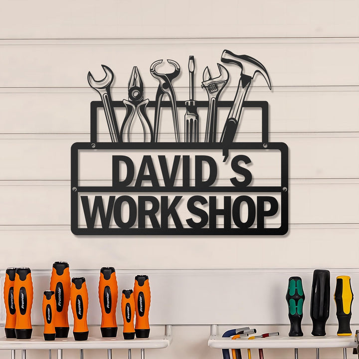 Dad's Workshop Sign, Metal Garage Sign Custom Name Garage Location Metal Wall Art, Handyman Carpenter, Gift For Dad, Father's Day Gift