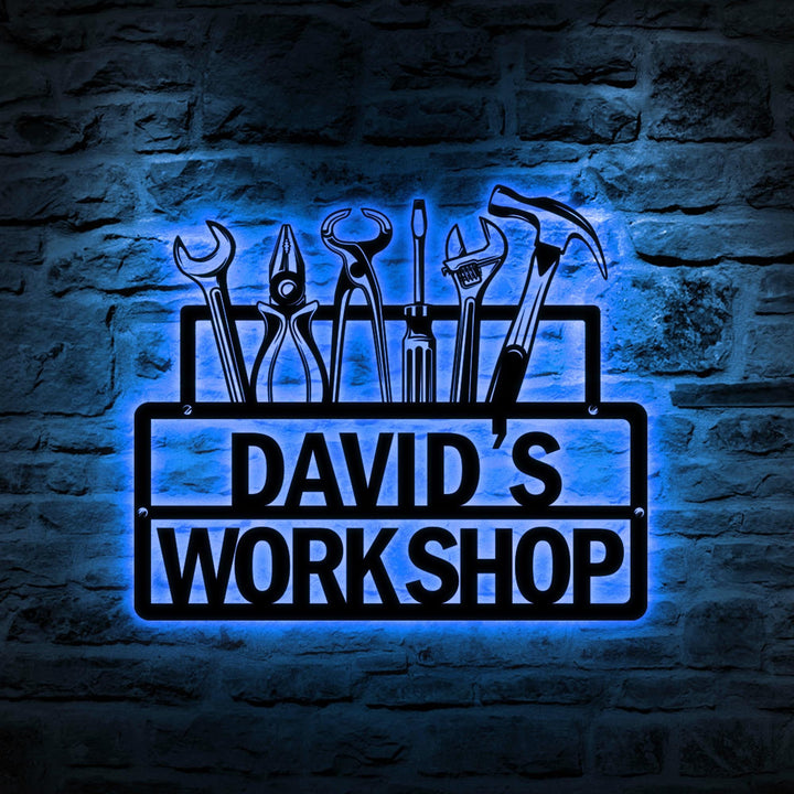 Dad's Workshop Sign, Metal Garage Sign Custom Name Garage Location Metal Wall Art, Handyman Carpenter, Gift For Dad, Father's Day Gift