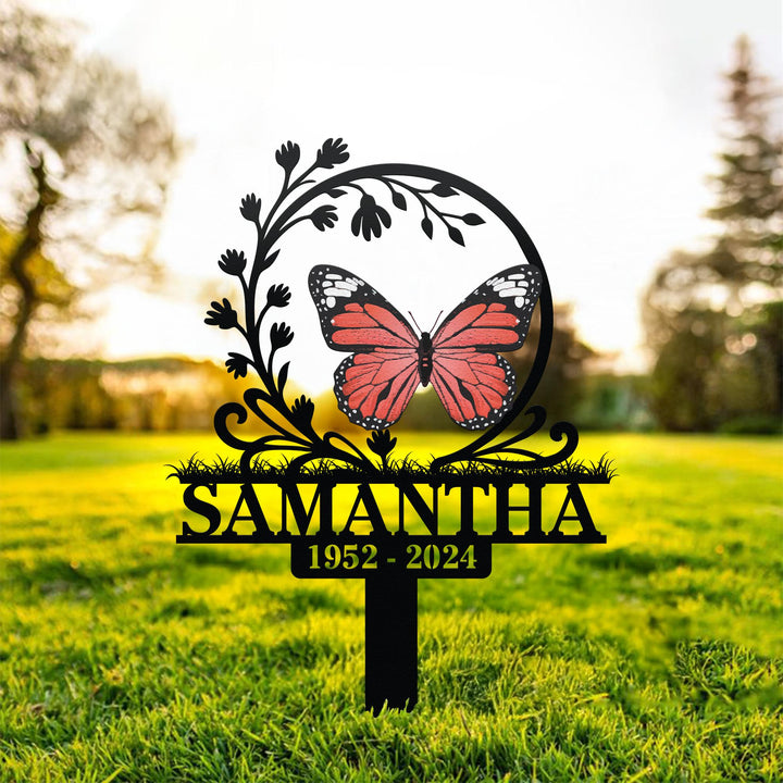 Custom Butterfly Memorial Sign, Memorial Metal Grave Marker, Personalized Remembrance Plaque, Memorial Tree Plaque with Stake, Sympathy Gift
