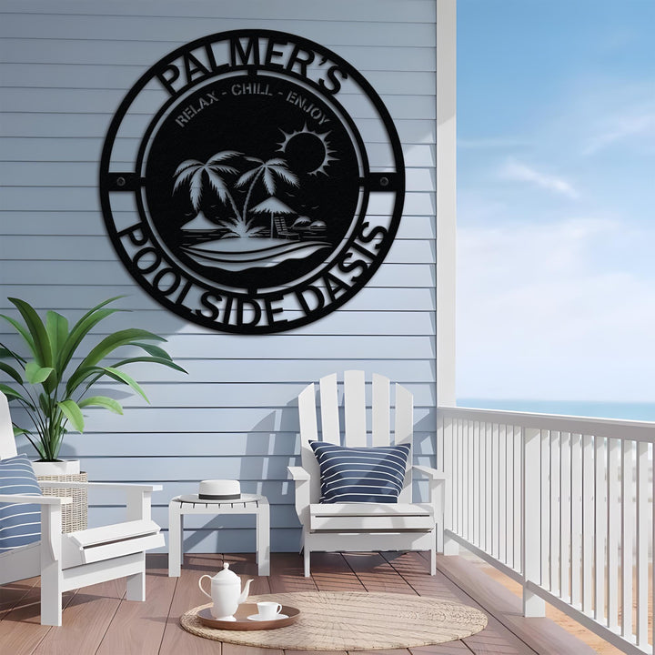 Custom Beach House Name Metal Sign, Personalized Palm Tree Metal Decor, Sunset Palm Trees, Wall Art, Metal Name Sign, Gift for Her