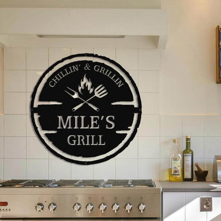 Personalized Metal Grilling Sign, Metal Grill Sign, Metal BBQ Smoker and Grill Sign, Grilling Gift for Dad, Grandpa, Papa, Barbeque Sign