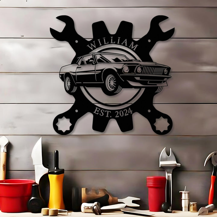 Personalized Metal Garage Sign, Car Wall Art, Housewarming Gift, Man Cave, Dad’s Gift, Mechanic Workshop Decor, Car Collection Metal sign