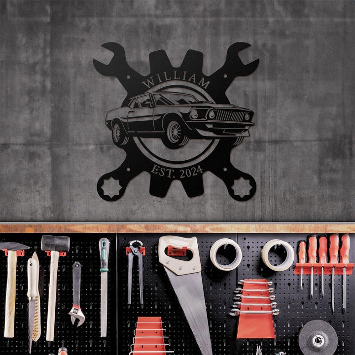 Personalized Metal Garage Sign, Car Wall Art, Housewarming Gift, Man Cave, Dad’s Gift, Mechanic Workshop Decor, Car Collection Metal sign