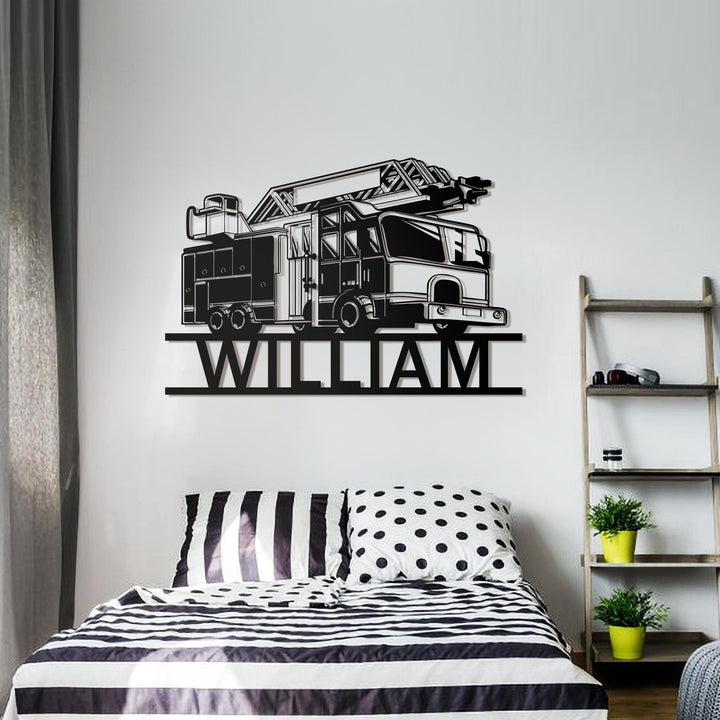 Custom Firefighter Truck Metal Wall Art, Personalized Firefighter Truck Name Signs, Firefighter Truck Home Decor, Fathers Day Gifts for Dad