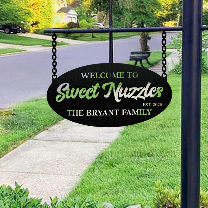 Custom Oval Metal Address Sign, Personalized Metal Cabin Name Sign, Cabin Wall Decor, Personal Door Sign, Address House Family Name Sign