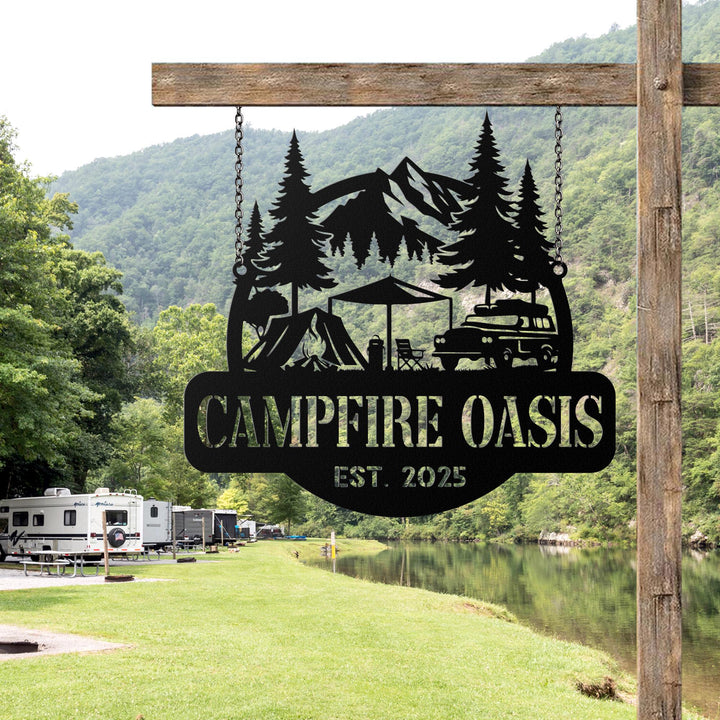 Custom Metal Campfire Sign with Stakes, Cabin Sign, Campsite Decor, Outdoor Decor, Farmhouse Decor, Campfire Sign, Camping Lovers Gift