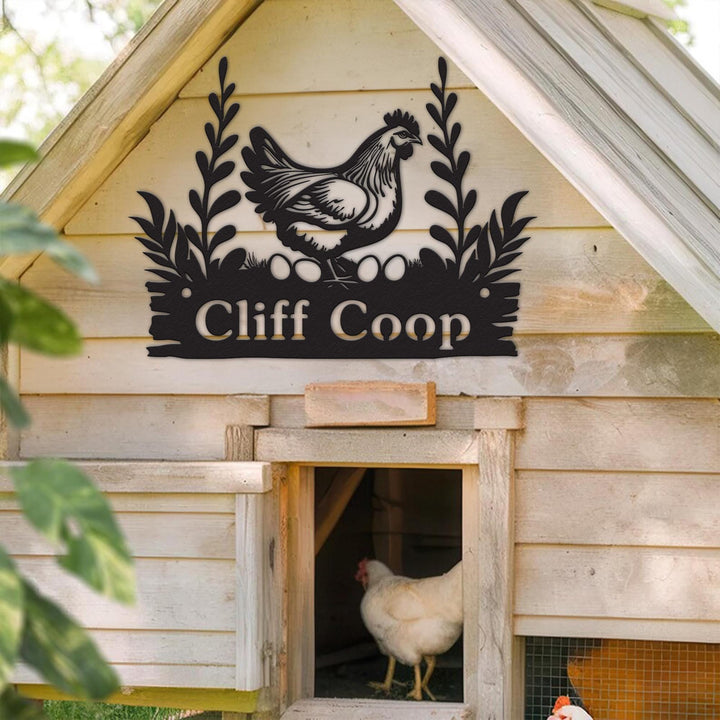 Custom Chicken Farm Metal Sign, Hen House Coop Sign, Personalized Hen Name Sign, Chicken Coop Wall Art, Eggs Farmhouse Decor, Barn Sign