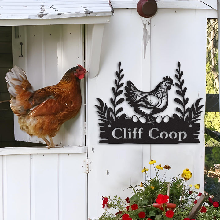 Custom Chicken Farm Metal Sign, Hen House Coop Sign, Personalized Hen Name Sign, Chicken Coop Wall Art, Eggs Farmhouse Decor, Barn Sign