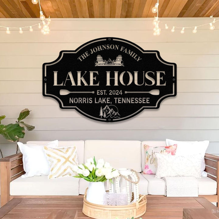 Lake House Sign,Personalized Custom Metal Sign,Lake House Gift,Lakehouse Decor,Custom Family Name Sign,Outdoor Metal Sign,Outdoor Metal Sign