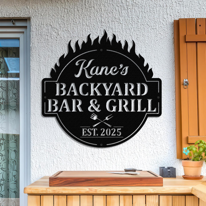 Personalized Bar & Grill Metal Sign With LED Light, Custom Backyard Chill And Grill, Backyard Patio Decor, Outdoor Bar Sign, Backyard Decor