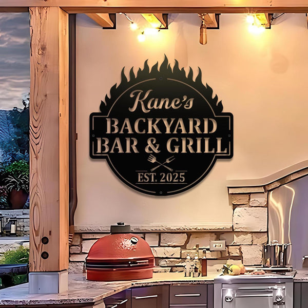 Personalized Bar & Grill Metal Sign With LED Light, Custom Backyard Chill And Grill, Backyard Patio Decor, Outdoor Bar Sign, Backyard Decor