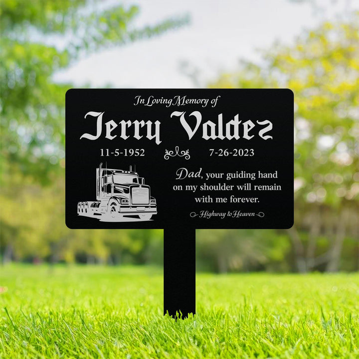 Custom Memorial Semi Truck Plaque with Stake, Sturdy Metal Garden Marker, Memorial Semi Truck Sign, Remembrance Plaque, Tree Plaque Marker