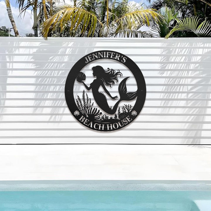 Personalized Mermaid Name Sign,Metal Mermaid Wall Decor, Outdoor Decoration, Beach House Decor, Perfect Gift for her Mermaid Art Beach House