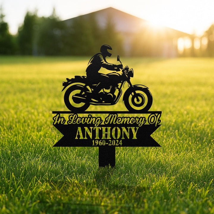 Personalized Biker Motocycle Rider Memorial Stake, Metal Stake, Sympathy Sign, Grave Marker, Remembrance Stake, Biker loss, Motocycle loss