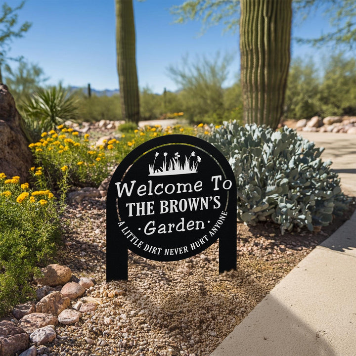 Custom Garden Sign with Stake, Flower Design Personalized Garden Sign, Gardener Name Sign, Yard Sign, Mom's Metal Garden Sign, Porch Decor
