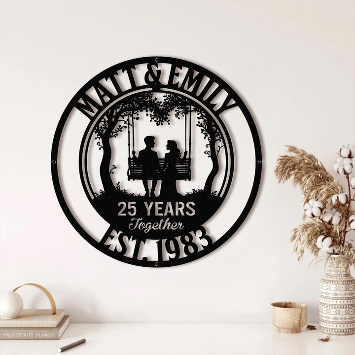 50th Anniversary Gift, Parents Anniversary, Golden Diamond Anniversary 25 Year Anniversary Sign Monogram Wedding Anniversary Metal Wall Art