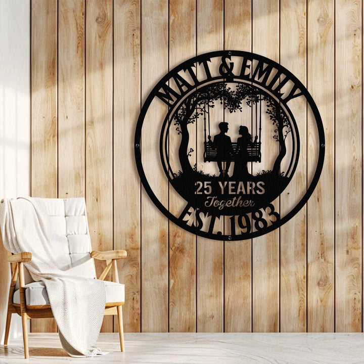 50th Anniversary Gift, Parents Anniversary, Golden Diamond Anniversary 25 Year Anniversary Sign Monogram Wedding Anniversary Metal Wall Art