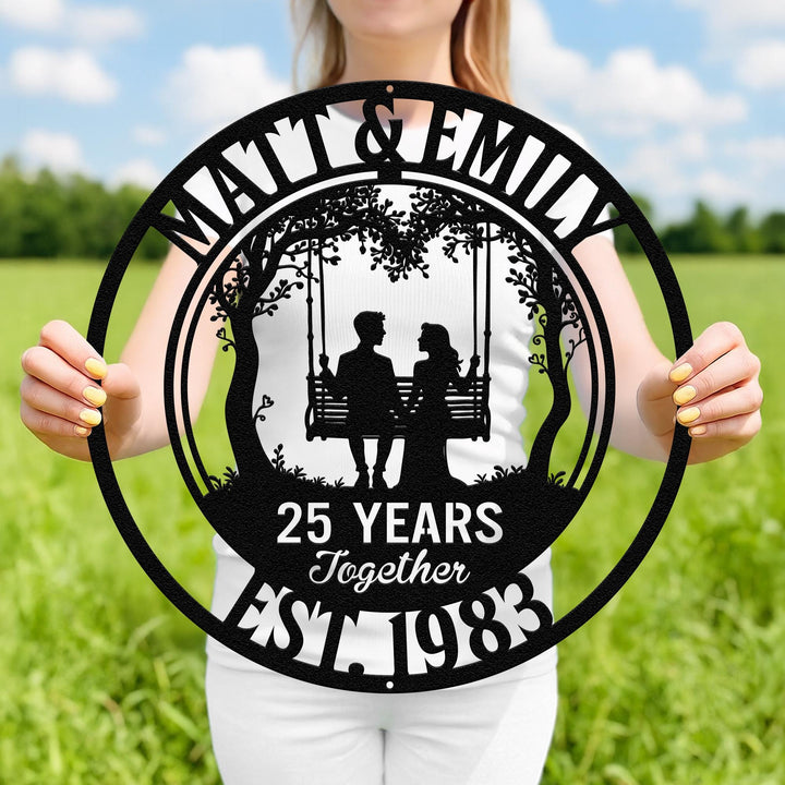 50th Anniversary Gift, Parents Anniversary, Golden Diamond Anniversary 25 Year Anniversary Sign Monogram Wedding Anniversary Metal Wall Art
