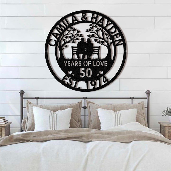 Personalized 50th Wedding Anniversary Lovebirds Metal Wall Art Sign For Parents Custom Wedding Gift For Husband and Wife Milestone Gift