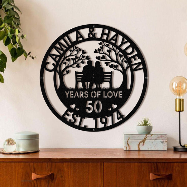 Personalized 50th Wedding Anniversary Lovebirds Metal Wall Art Sign For Parents Custom Wedding Gift For Husband and Wife Milestone Gift