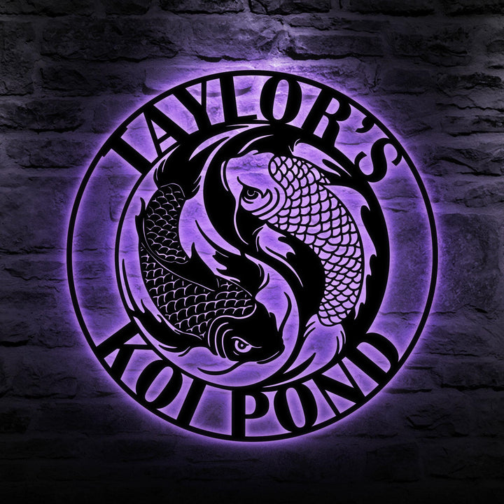 Custom Koi Fish Metal  Led Light, Personalized Koi Pond Sign, Outdoor Fish Decor, Koi Lotus Metal Sign, Garden or Patio Wall Art Decor