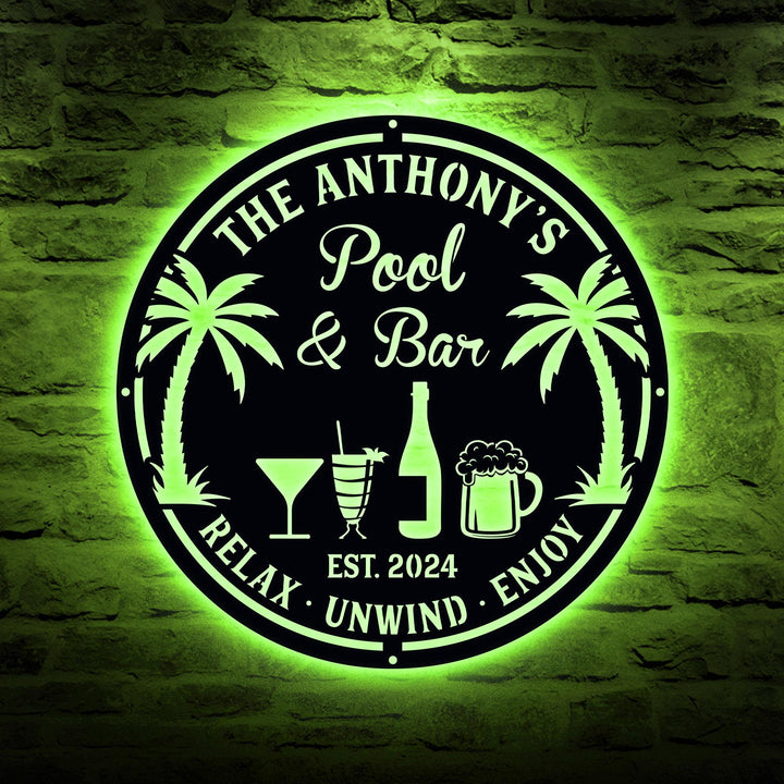 Custom Bar Metal Sign, Pool Bar Sign, Tiki Bar Sign, Personalized Bar Sign, Carved Metal Signs, Palm Tree Sign, Pool Decor, Bar Metal Sign