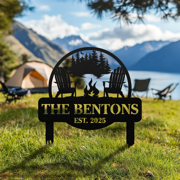 Custom Metal Campfire Sign with Stakes, Cabin Sign, Camp Decor, Outdoor Life Lovers Gift, Camp Name Sign, Farmhouse Decor, Campfire Sign
