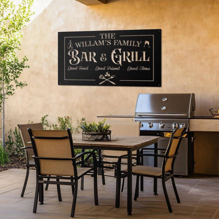 Personalized Family Bar and Grill Metal Sign, Custom Metal Sign Gift for Dad, Outdoor Bar Decor, Mancave Wallart, Rustic Patio Sign,Barbeque