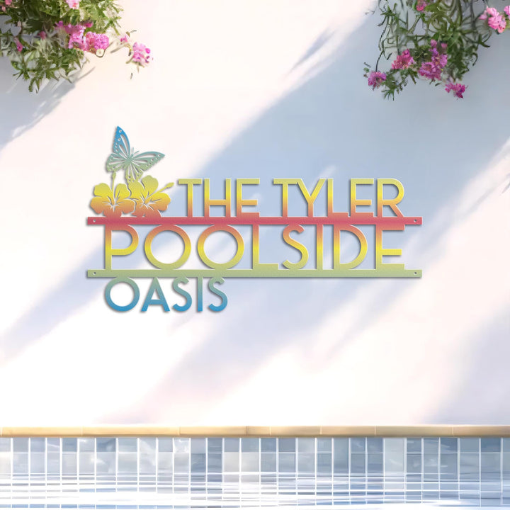 Personalized Palm Tree Oasis Sign Metal Wall Art | Outdoor Patio Decor | Poolside | Butterfly Decor | Tropical Home Decor | Housewarming