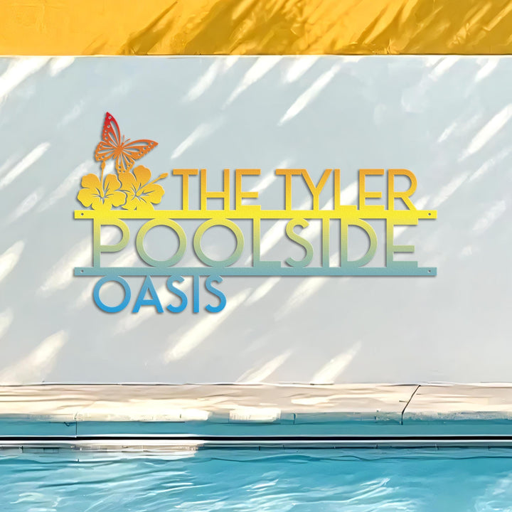 Personalized Palm Tree Oasis Sign Metal Wall Art | Outdoor Patio Decor | Poolside | Butterfly Decor | Tropical Home Decor | Housewarming