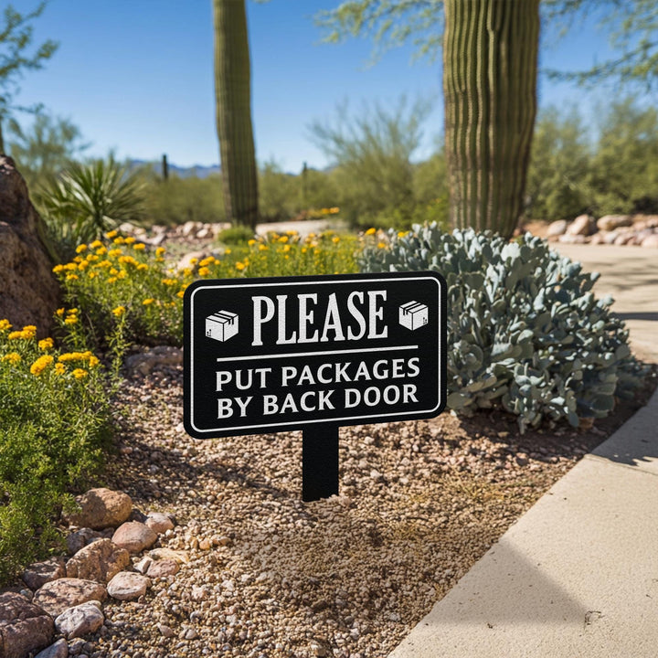 Personalized Metal Sign Plaque with Stake, Yard Sign, Street Sign, Leave Packages At the Back or Front Door Signs, Yard Signs, Housewarming.