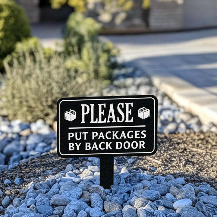 Personalized Metal Sign Plaque with Stake, Yard Sign, Street Sign, Leave Packages At the Back or Front Door Signs, Yard Signs, Housewarming.