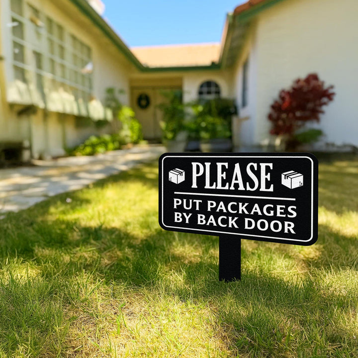 Personalized Metal Sign Plaque with Stake, Yard Sign, Street Sign, Leave Packages At the Back or Front Door Signs, Yard Signs, Housewarming.