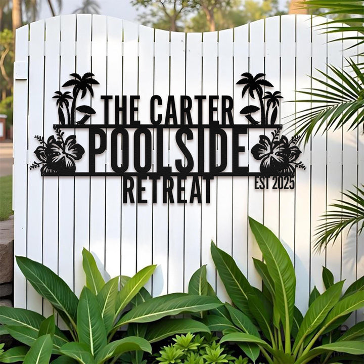 Personalized Palm Tree Oasis Sign Metal Wall Art | Outdoor Patio Decor | Poolside | Palm Trees Decor | Tropical Home Decor | Housewarming
