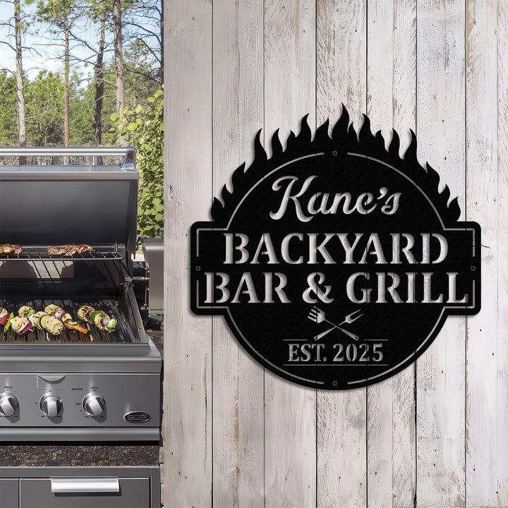 Personalized Bar & Grill Sign, Personalized Outdoor Sign,Custom Bar and Grill Sign, Personalized Metal BBQ Sign, Outdoor Kitchen Metal Signs