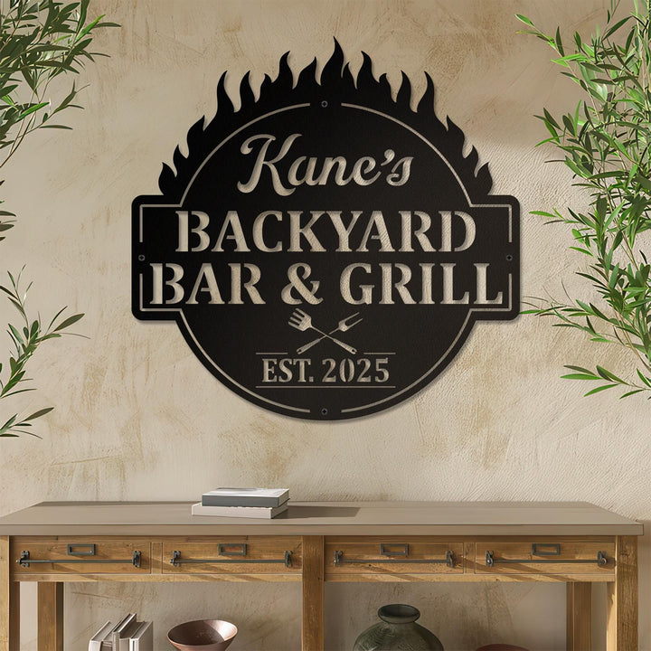 Personalized Bar & Grill Sign, Personalized Outdoor Sign,Custom Bar and Grill Sign, Personalized Metal BBQ Sign, Outdoor Kitchen Metal Signs