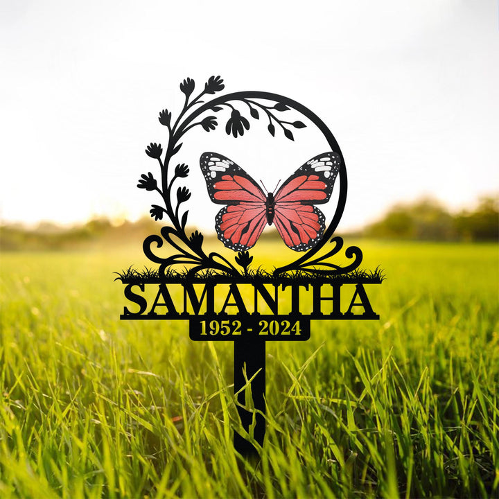 Custom Butterfly Memorial Sign, Memorial Metal Grave Marker, Personalized Remembrance Plaque, Memorial Tree Plaque with Stake, Sympathy Gift