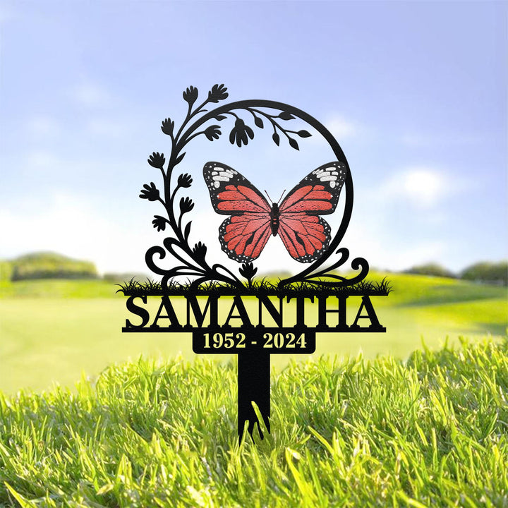 Custom Butterfly Memorial Sign, Memorial Metal Grave Marker, Personalized Remembrance Plaque, Memorial Tree Plaque with Stake, Sympathy Gift