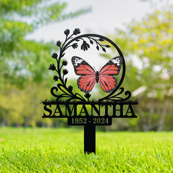Custom Butterfly Memorial Sign, Memorial Metal Grave Marker, Personalized Remembrance Plaque, Memorial Tree Plaque with Stake, Sympathy Gift