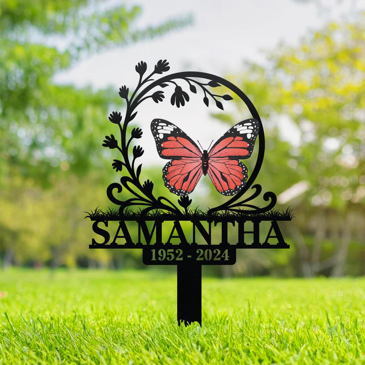 Custom Butterfly Memorial Sign, Memorial Metal Grave Marker, Personalized Remembrance Plaque, Memorial Tree Plaque with Stake, Sympathy Gift
