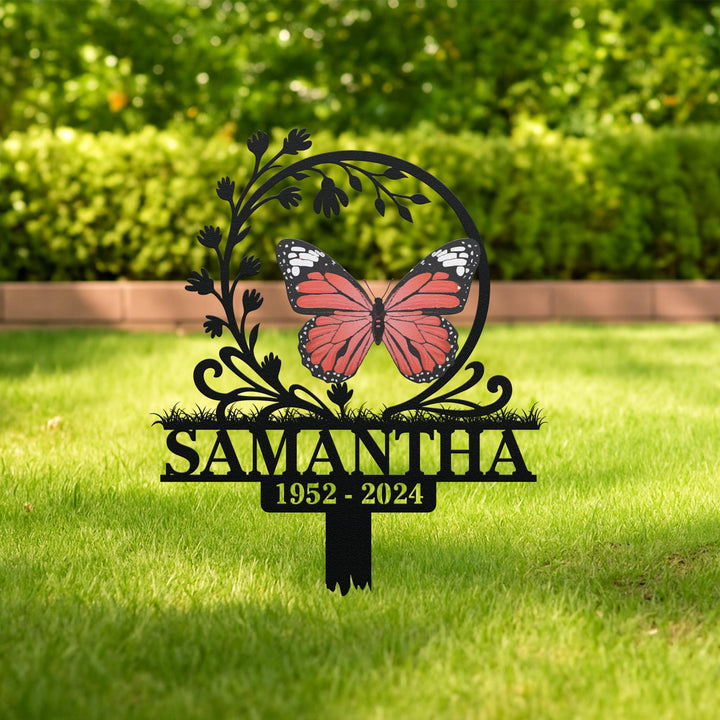 Custom Butterfly Memorial Sign, Memorial Metal Grave Marker, Personalized Remembrance Plaque, Memorial Tree Plaque with Stake, Sympathy Gift