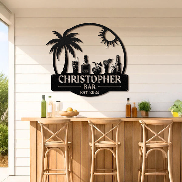 Personalized Beach Bar Metal Sign, Tiki Bar Metal Sign, Tiki Bar Decor, Beach House, Pool Sign, Bar Sign, Backyard Decor