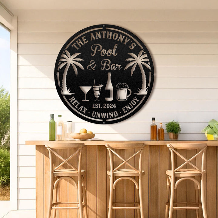 Personalized Beach Bar Metal Sign, Tiki Bar Metal Sign, Tiki Bar Decor, Beach House, Pool Sign, Bar Sign, Patio Backyard Bar Decor