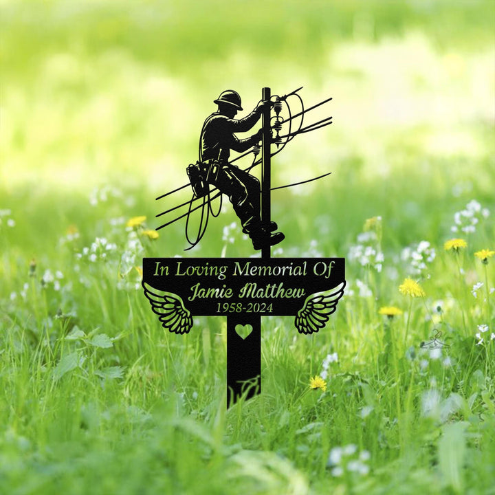 Personalized Lineman Memorial Stake for Outdoor,Metal Stake,Lineman Sign,Lineman Loss,Sympathy Sign, Grave Marker,Remembrance Stake,Dad Gift
