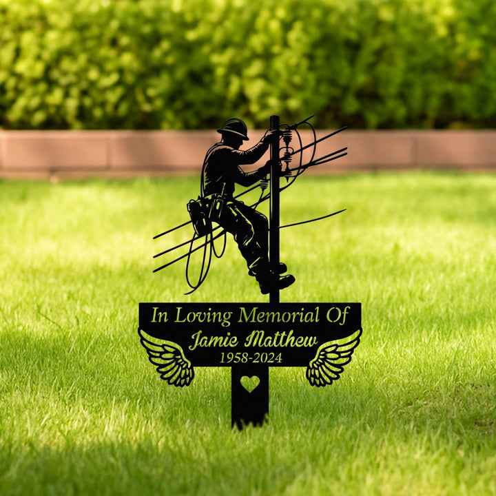 Personalized Lineman Memorial Stake for Outdoor,Metal Stake,Lineman Sign,Lineman Loss,Sympathy Sign, Grave Marker,Remembrance Stake,Dad Gift