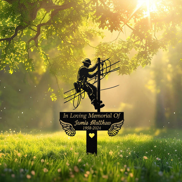 Personalized Lineman Memorial Stake for Outdoor,Metal Stake,Lineman Sign,Lineman Loss,Sympathy Sign, Grave Marker,Remembrance Stake,Dad Gift