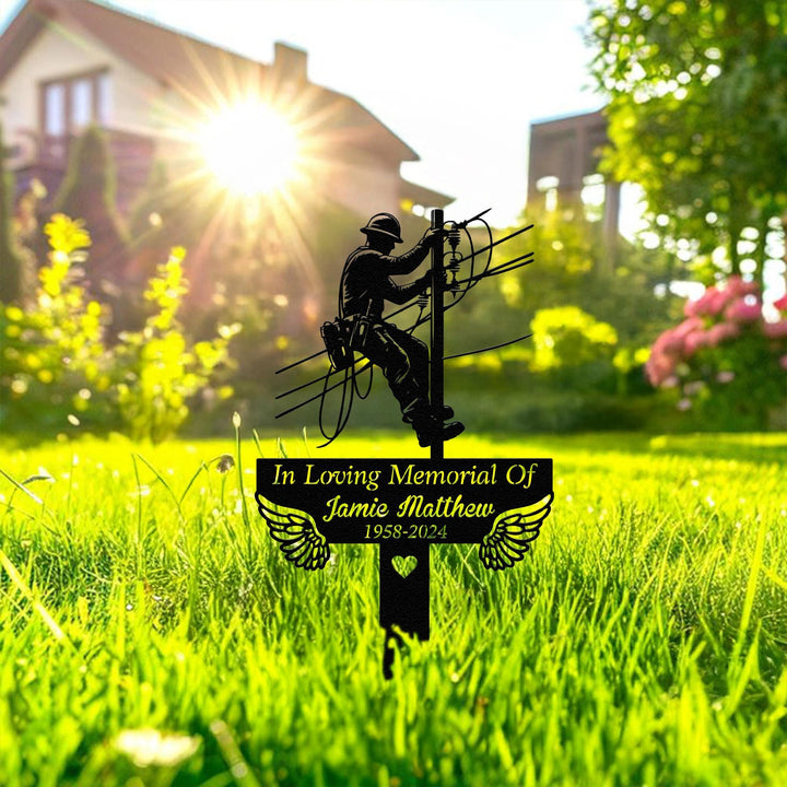 Personalized Lineman Memorial Stake for Outdoor,Metal Stake,Lineman Sign,Lineman Loss,Sympathy Sign, Grave Marker,Remembrance Stake,Dad Gift